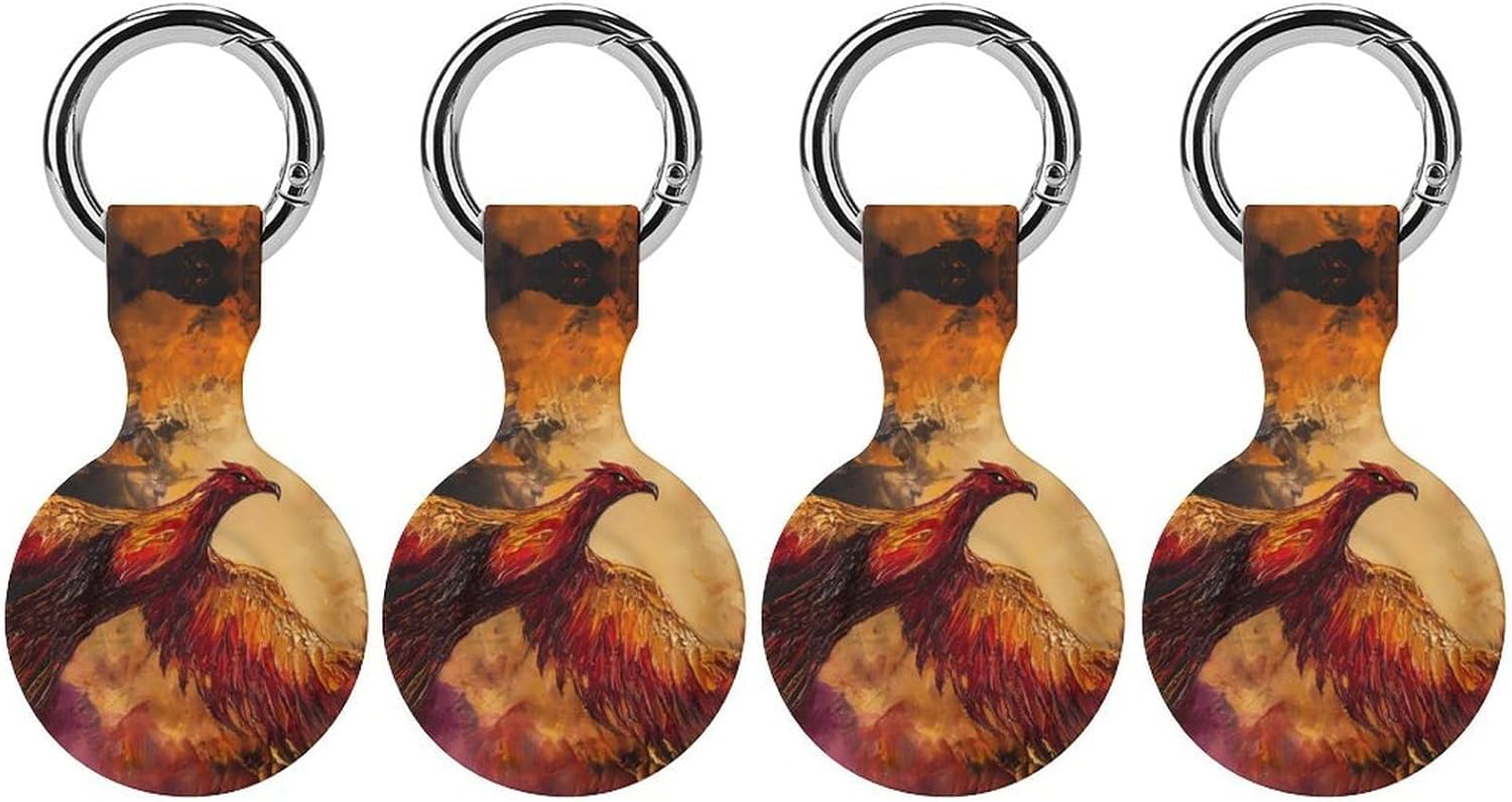 Phoenixes Soaring Flame Sky Case Compatible with AirTag Holder Cover with Keychain Ring for Bags Luggages