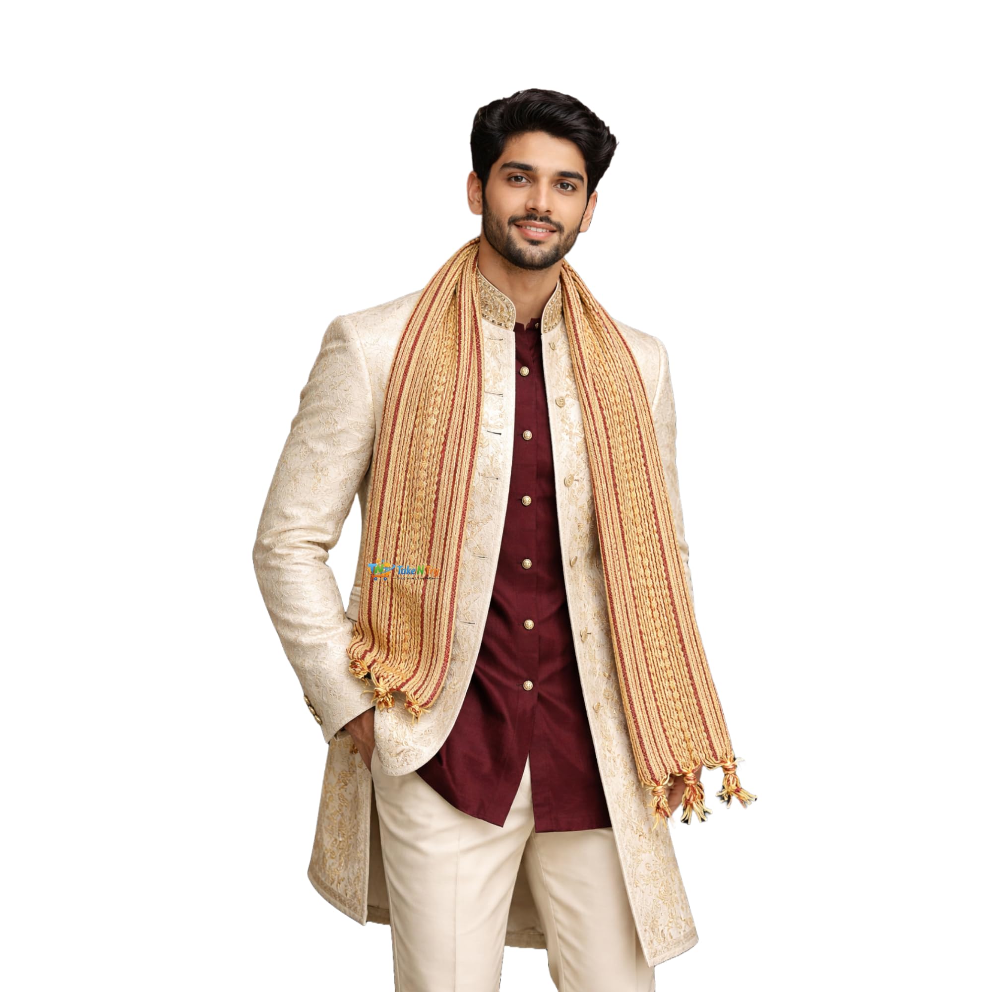 Traditional Festive Stole for Men & Women | Rich Maroon & Gold Ethnic Dupatta | Wedding, Festival & Puja Wear | Soft Woven Designer Stole (Pack of 1)-image-13
