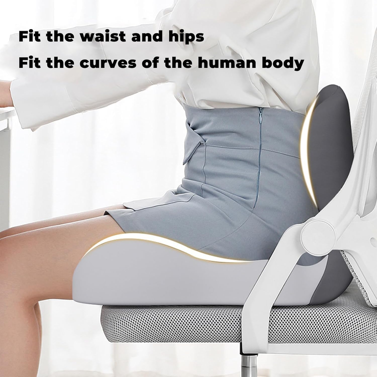 Generisch Celinva Cushion Orthopedic Cushion,Trucker Seat Cushions for Long Sitting, L-Shaped Memory Foam Seat Cushions with Adjustable Strap, Ergonomic Tailbone Lumbar Support (Black Gray)
