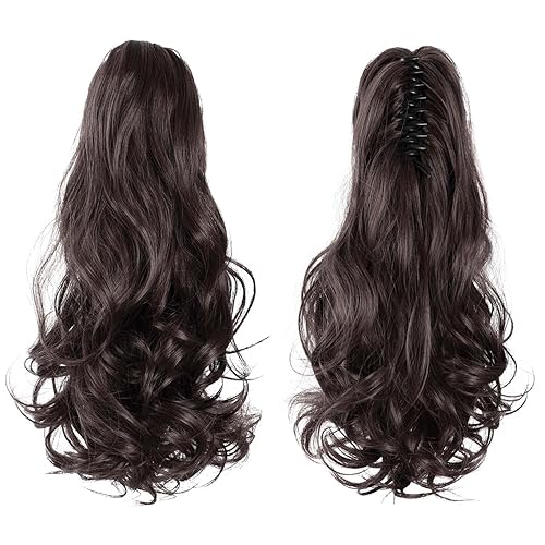 Miniatura 3 de HSPJHTM - Extensiones de cola de caballo de cabello castaño para mujer, extensiones de cabello rizado de 16 pulgadas, extensiones de cabello