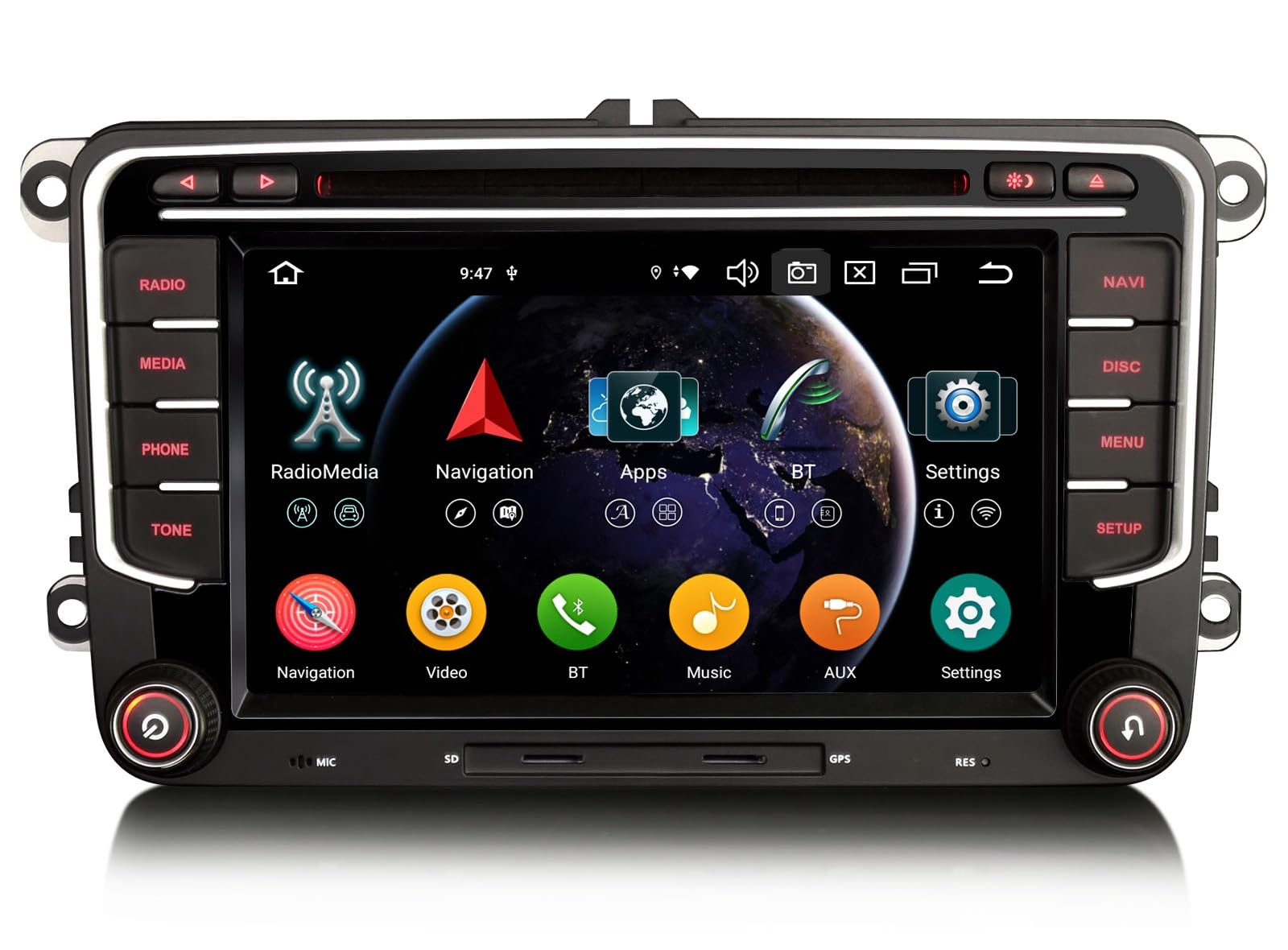 Erisin 8-Core 4GB+64GB Android 14 Radio Coche Bluetooth GPS Navegador for VW Golf 5/6 Passat Polo 6R Tiguan Touran Caddy T5 Sharan Seat Skoda CarPlay Android Auto Dab+ WiFi DSP USB FM RDS CD DVD