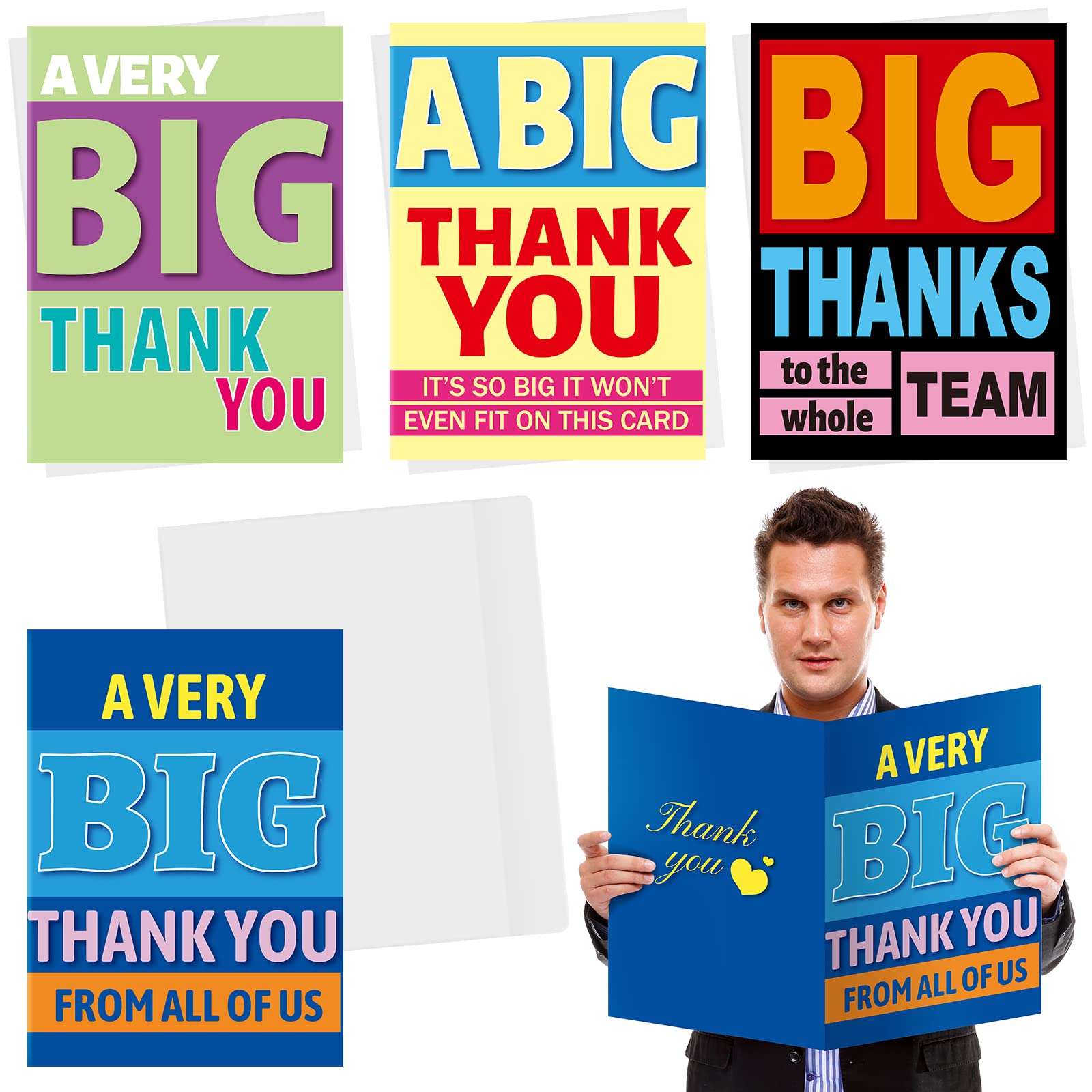 6PCS Large Thank You Cards Big 14 X 21 Inch Employee Thank You Gifts Giant Gratitude Greeting Cards With Envelopes Appreciation Card Thanks For Employee Birthday Thanksgiving Christmas Jumbo Gifts - View #11