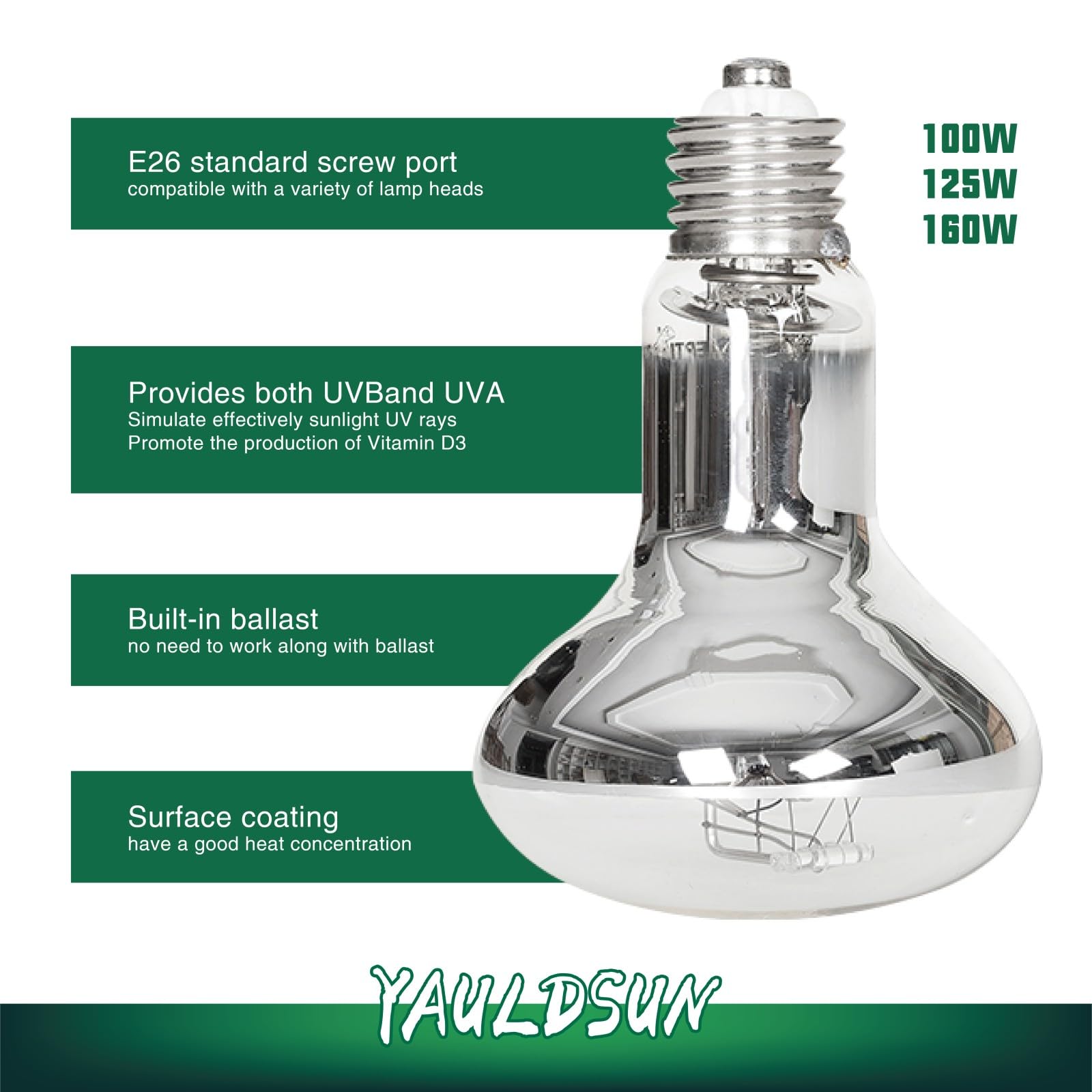 100 W UVB-UVA-Reptilien-Wärmeleuchtmittel, UV-Sonnenlampe für Bartagamen, Eidechsen, Schildkröten, Amphibien, 1 Packung