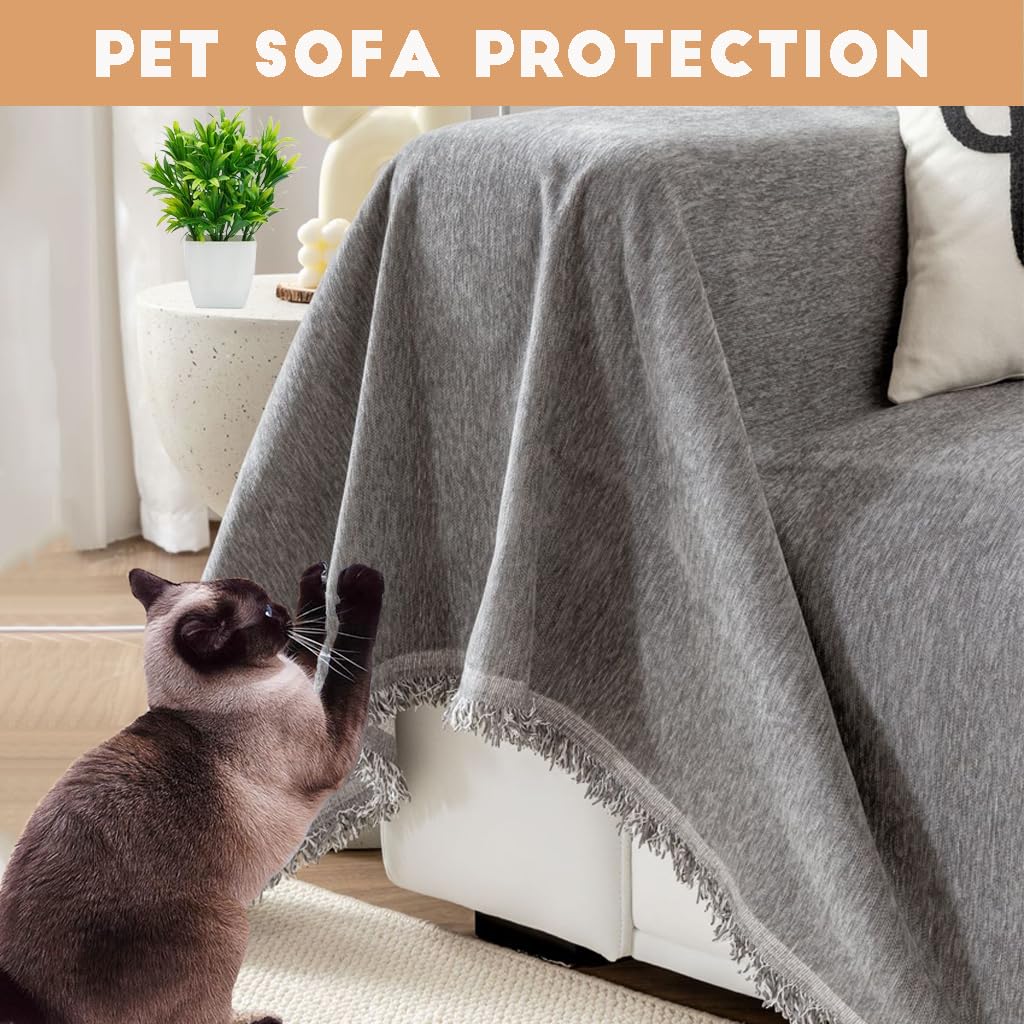 Manta para sofá de Chenilla con Flecos, Antideslizante, protección para Mascotas, Pelo de niños, Perros y Gatos, versátil, Decorativa para sofá para Familia (Gris Oscuro, 230X340cm)