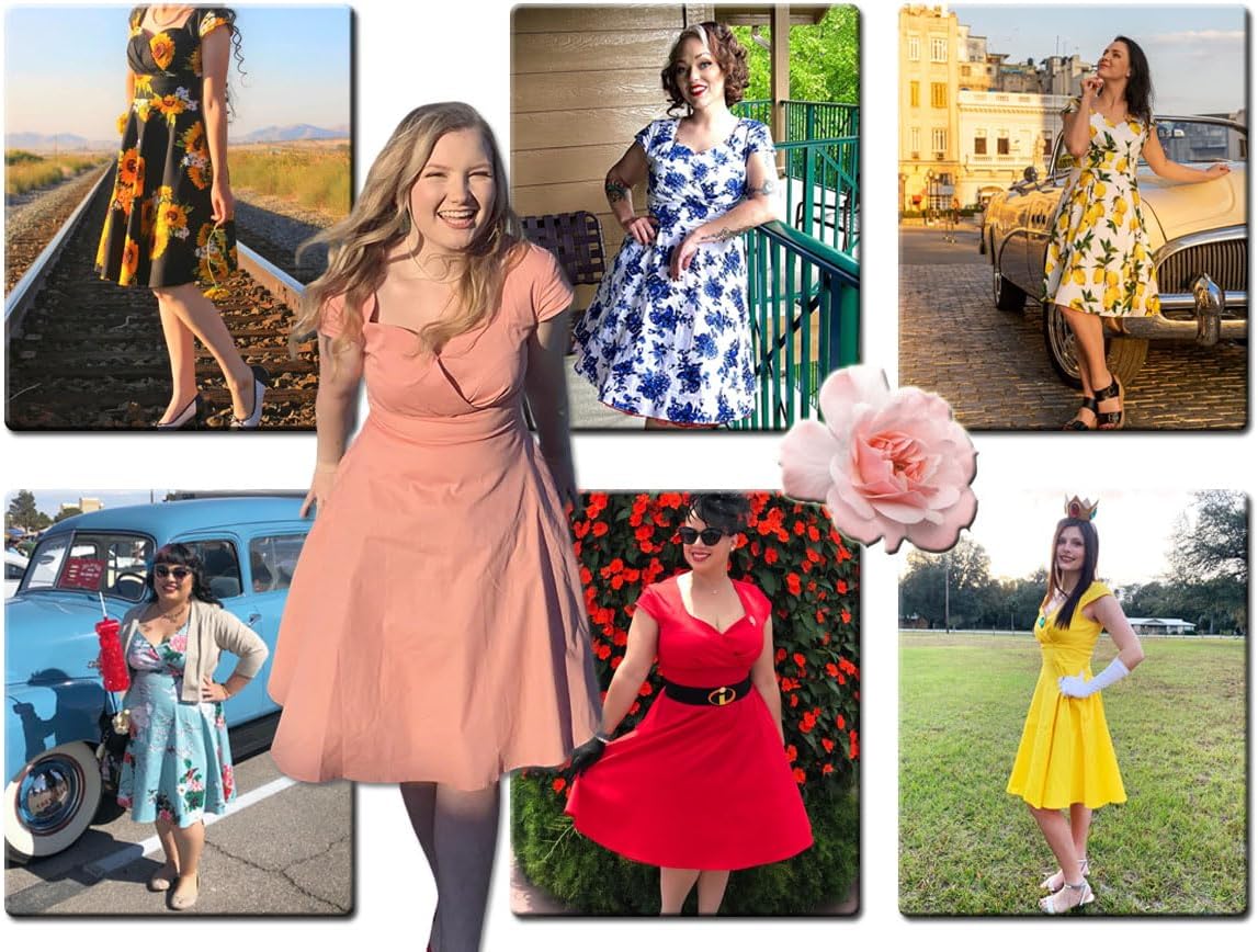 Hanpceirs Women's Cap Sleeve 1950s Retro Vintage Cocktail Swing Dresses with Pocket - Image 6