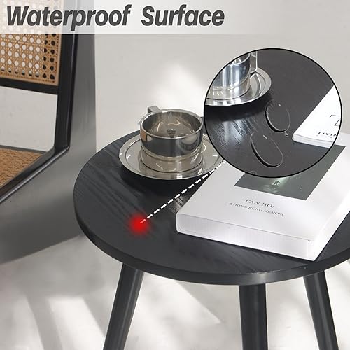 Miniatura 5 de AWASEN Mesa auxiliar redonda, mesa auxiliar negra moderna para decoración del hogar, pequeña mesa decorativa para espacio pequeño, sala de estar,