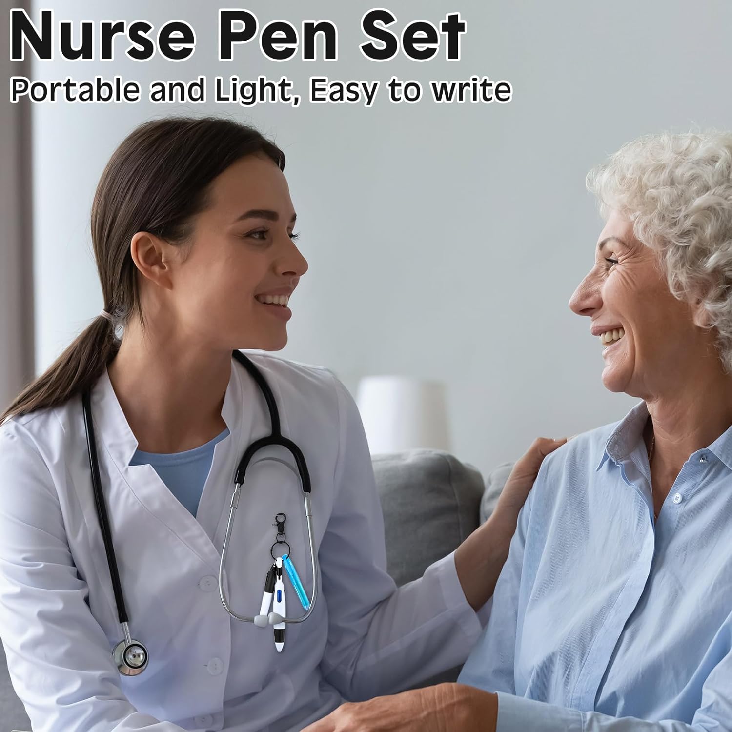 Fulmoon 120 Pcs Nurse Pen Set for Badge Accessories Retractable Ballpoint Pen Mini Highlighters Permanent Marker Nursing Keychain Clip Nurse Gifts Bulk for Women Appreciation Gift (Black Color)
