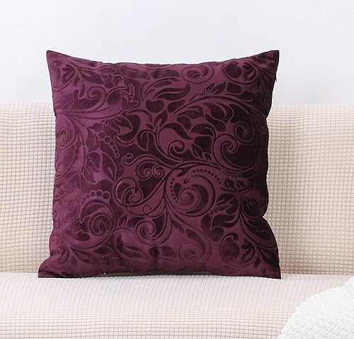 TangDepot Funda de Almohada Decorativa de Terciopelo Pesado con Relieve, Tela de Terciopelo con Anaglifo Floral Clásico, Funda de Almohada