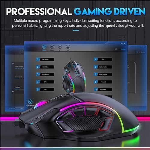Miniatura 3 de EBTOOLS Gaming Mouse, 12 Programmable Buttons RGB Lights 12800DPI Ergonomic Design, with 1.8m Cable, for Computer Laptop PC