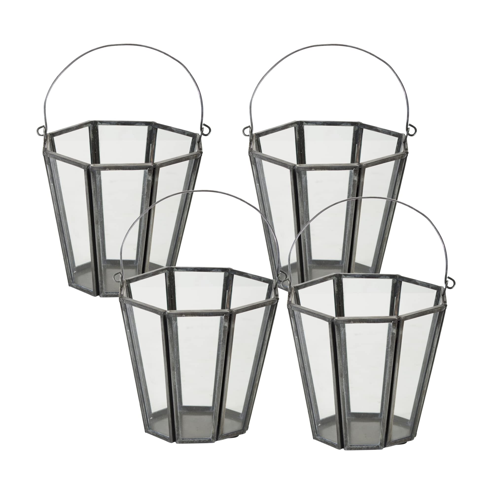 MelroseInternational Modern Home Decoration Candle Holder (Set of 4) 4.75" X 4.75"H Glass/Iron