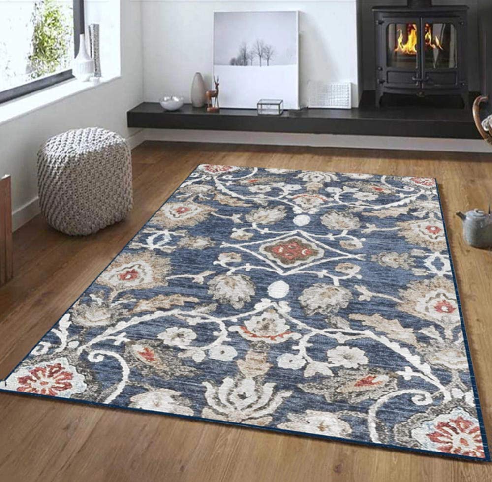 Tapis de yoga vintage bleu et blanc 80x120 cm pour studio et salle d'étude