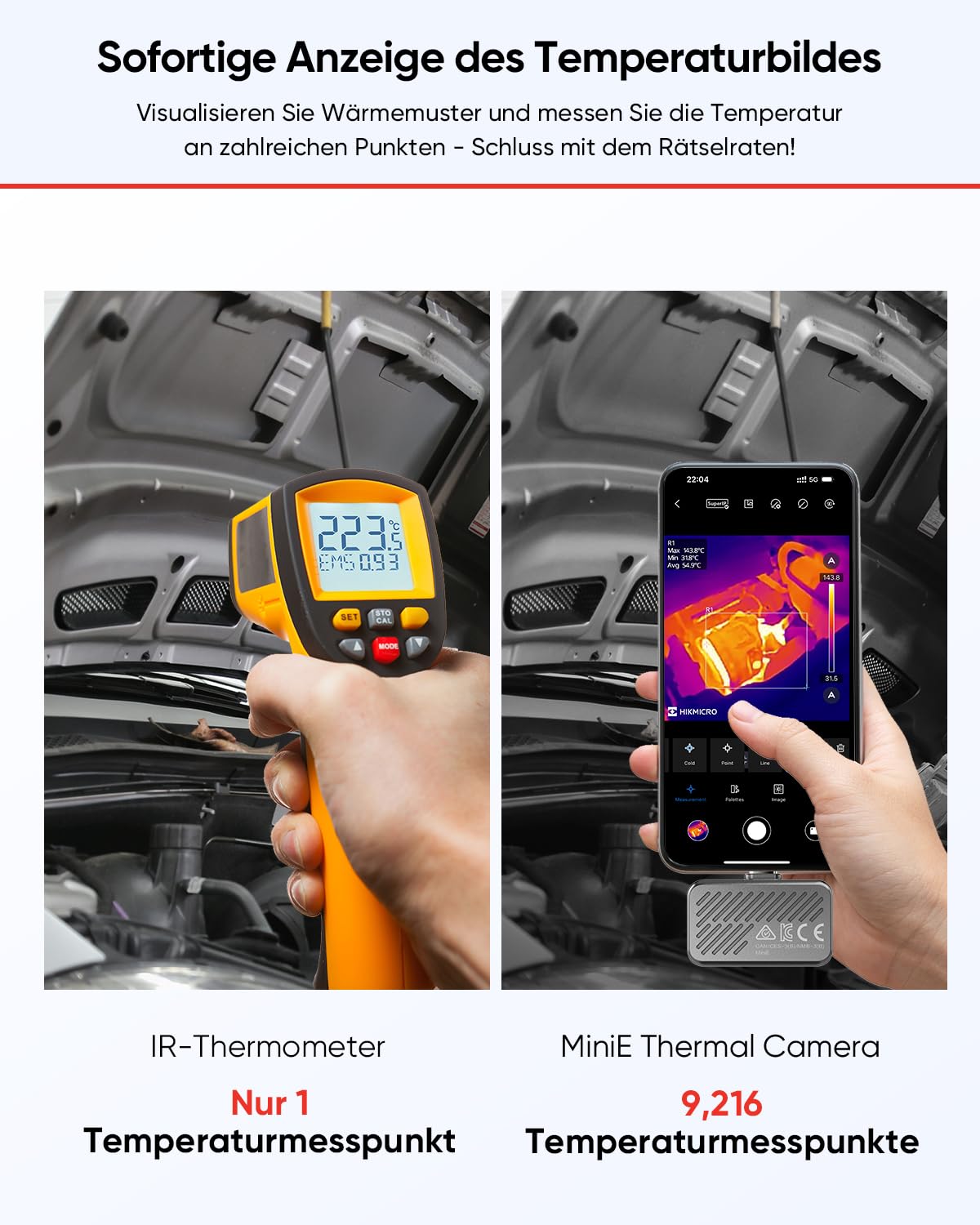 HIKMICRO Minie Wärmebildkamera - iOS/Android, 192×192 SuperIR Bildverbesserung, 25Hz, für Smartphone/Tablet, USB-C/Lightning(unterstützt iPhone 15/16/17)