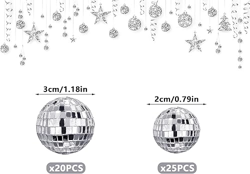 Miniatura 2 de 45 piezas de adornos de bola de discoteca de 0.78 pulgadas y 1.18 pulgadas, decoración de pastel de bola de espejo reflectante, decoración de fiesta
