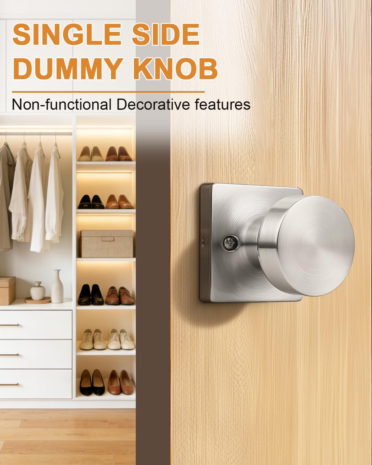Probrico Keyless Closet & Hallway Classic Dummy Door Knobs 4 Pack, Non-Turning Brushed Nickel Door Knobs Interior, Modern Classic Round Door Handles Without Lock
