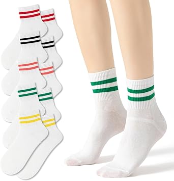 Fszsaa Novelty Socks For Women - Striped Retro Mini Crew Sporty Calf Casual Cotton Ankle Socks