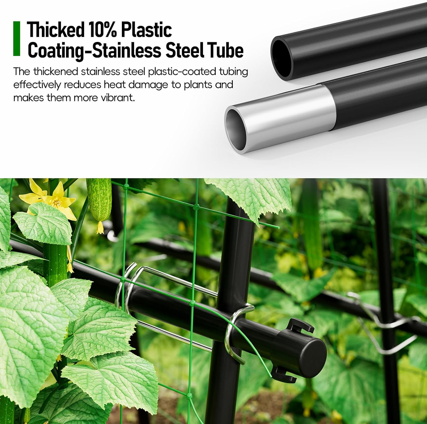 SPECILITE Garden Arch Trellis 86 in Extra Tall for Climbing Plants Outdoor, Steel Stainless Arched Arbors Tunnel Trellis with Netting, Includes Sure Clips, Cable Ties for Cucumber Tomato Vines