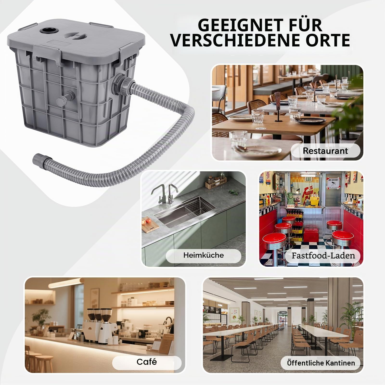 Kommerzieller Fettabscheider, 22L Öl Wasserabscheider mit 1 oberen Einlass, PP Removable Baffles zur Trennung von Altöl, Fett und Wasser verwendet für Restaurant Küchen - 37x26x30cm