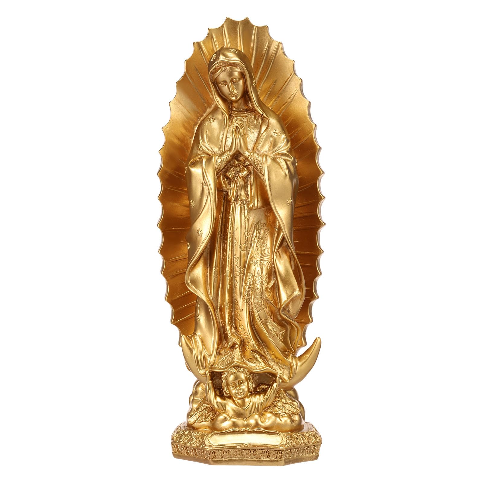 Ghshanog Our Lady of Guadalupe Religious Statue,11.8 inch Sorrows Statue Catholic Sculpture,Resin Virgin Figure Religious Statues,Decorative Catholic Figurine for Home Decor Christmas Easter(Golden)