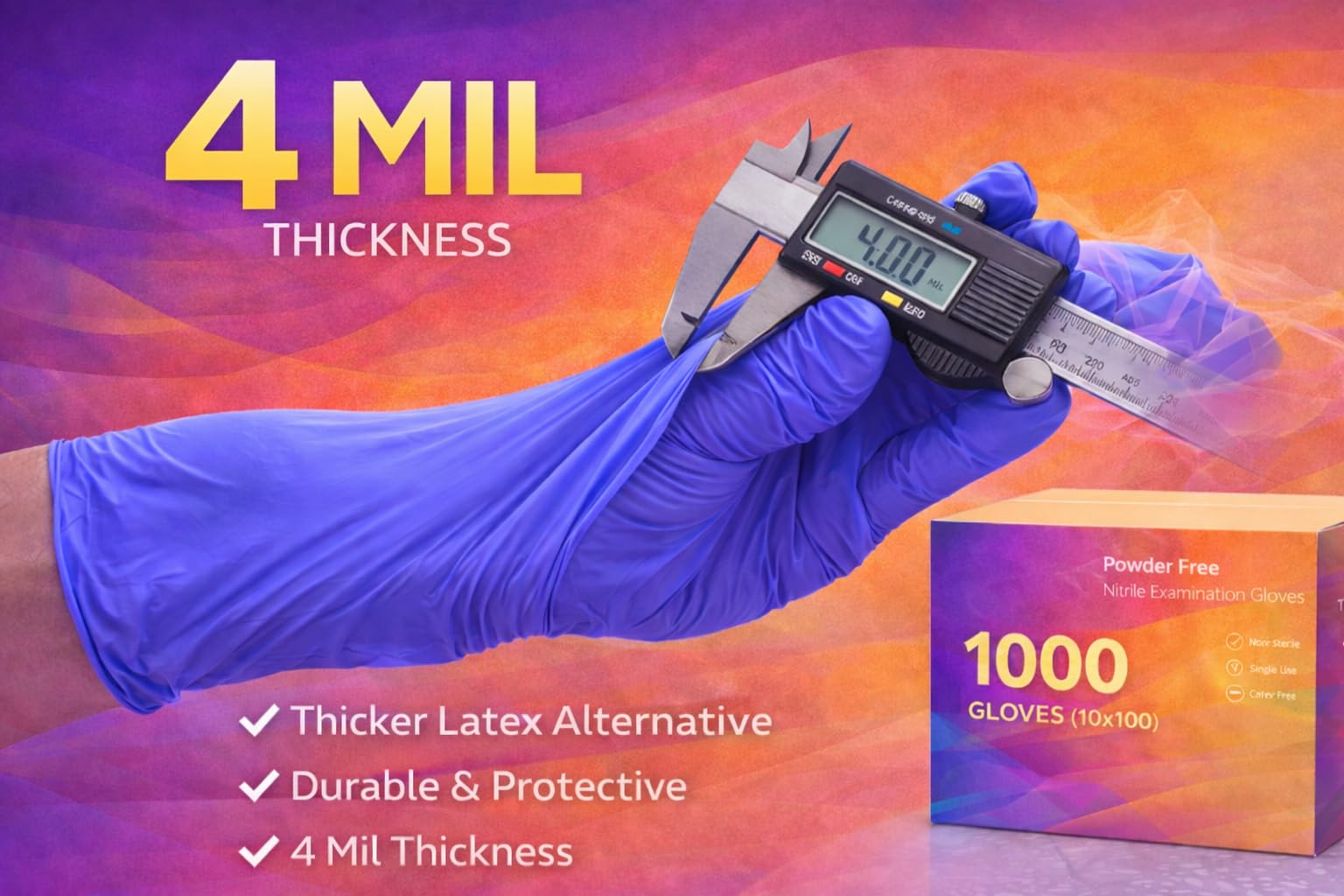 AroCare Guantes de nitrilo, desechables, sin polvo, sin látex, guantes protectores para múltiples usos, cocina, limpieza y más, 1000 guantes de 4 mil, tamaño mediano (paquete de 1000)