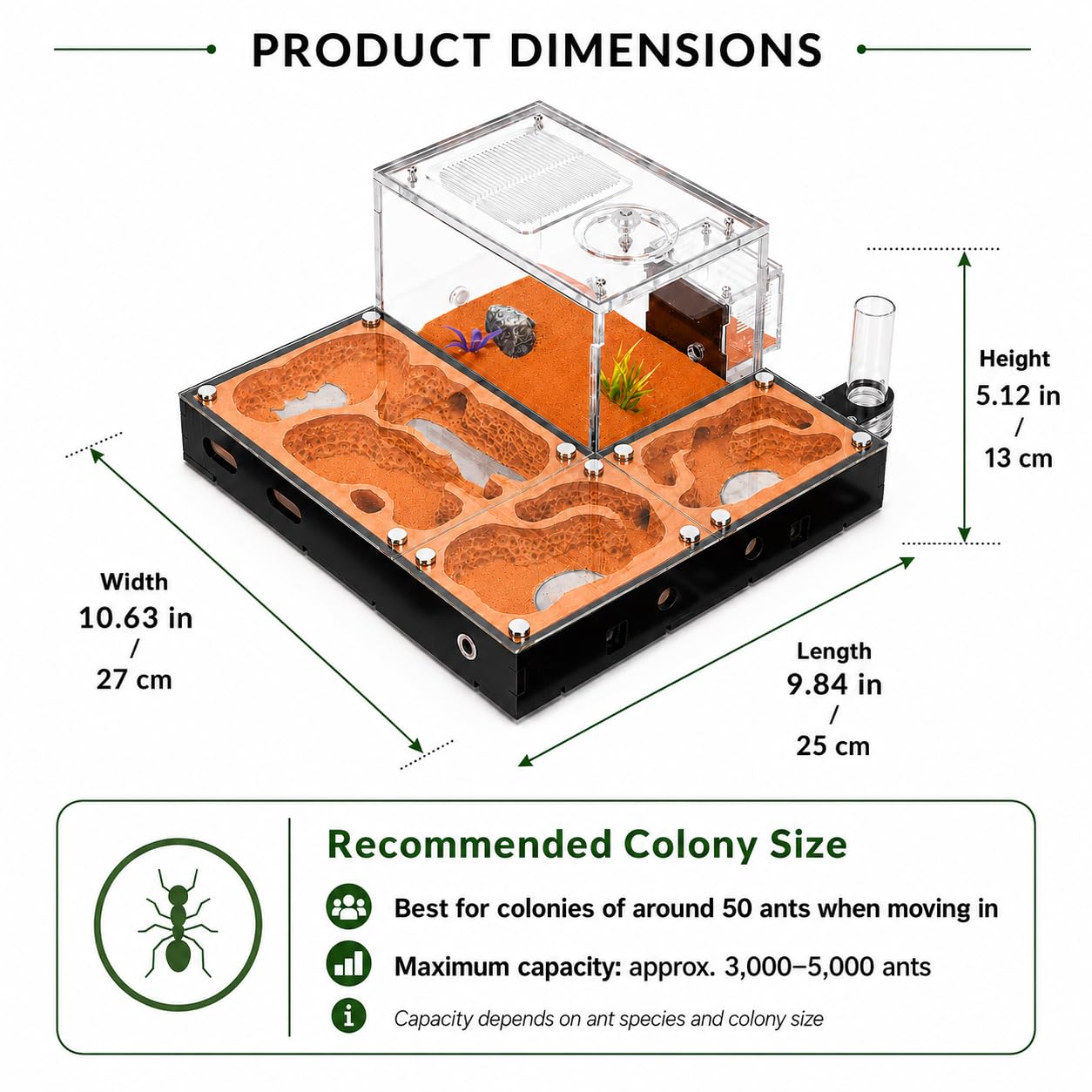 Nido de hormigas ecológico, granja modular de hormigas con cubiertas de vidrio magnéticas, control de humedad, ventilación y puertos de expansión, perfecto para entusiastas de hormigas (10.6