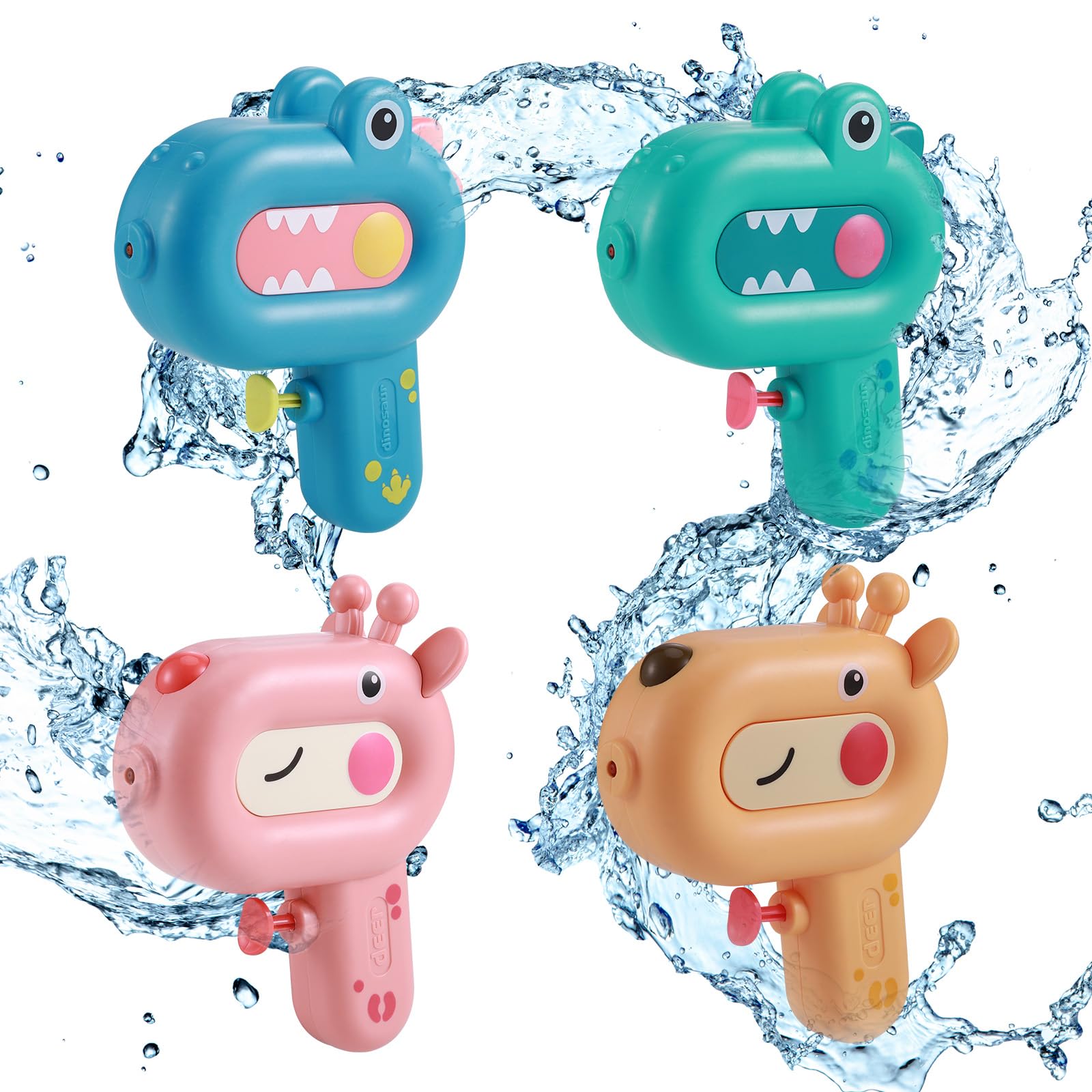 Pistolas De Agua De Animales – Set De 4 Con Tiburón Y Pez Globo, 80 Ml Y 6 M De Alcance