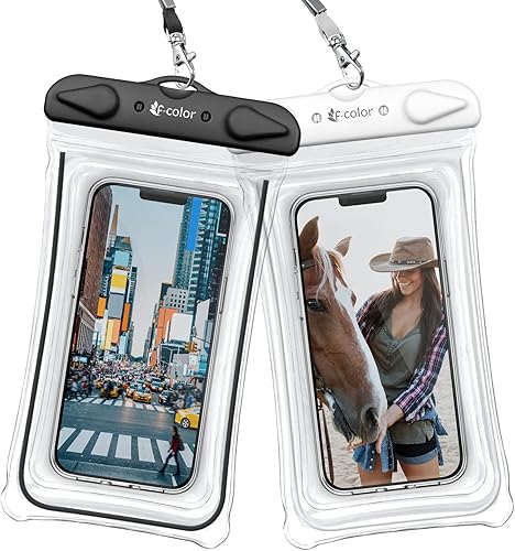 F-color Bolsa impermeable para teléfono, paquete de 2 fundas impermeables de PVC transparente, accesorios de playa para vacaciones, kayak,