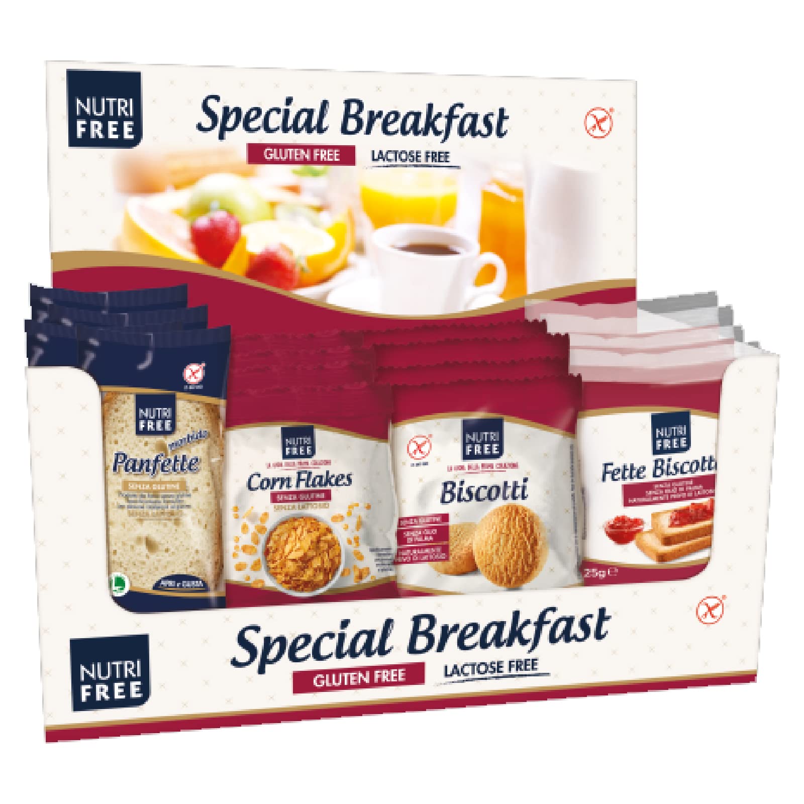 Kit Colazione NutriFree 18 Pezzi Panfette Biscotti Cornflakes Fette Biscottate