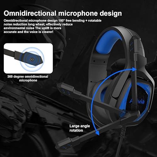 Miniatura 4 de Anivia MH602 - Auriculares para juegos para PC, PS5, PS4, Nintendo, Xbox One Mac, auriculares estéreo con cable con micrófono de cancelación de