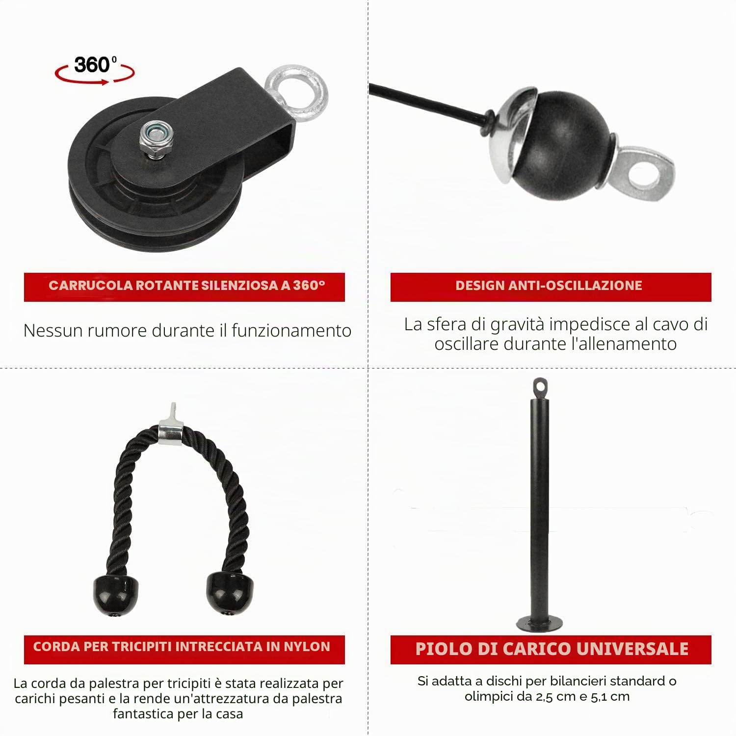 LFJ Carrucola Palestra, Lat Machine Palestra Casa Home Gym Sistema di Puleggia Barra Tricipiti Cavi Pulley Attrezzi per Palestra