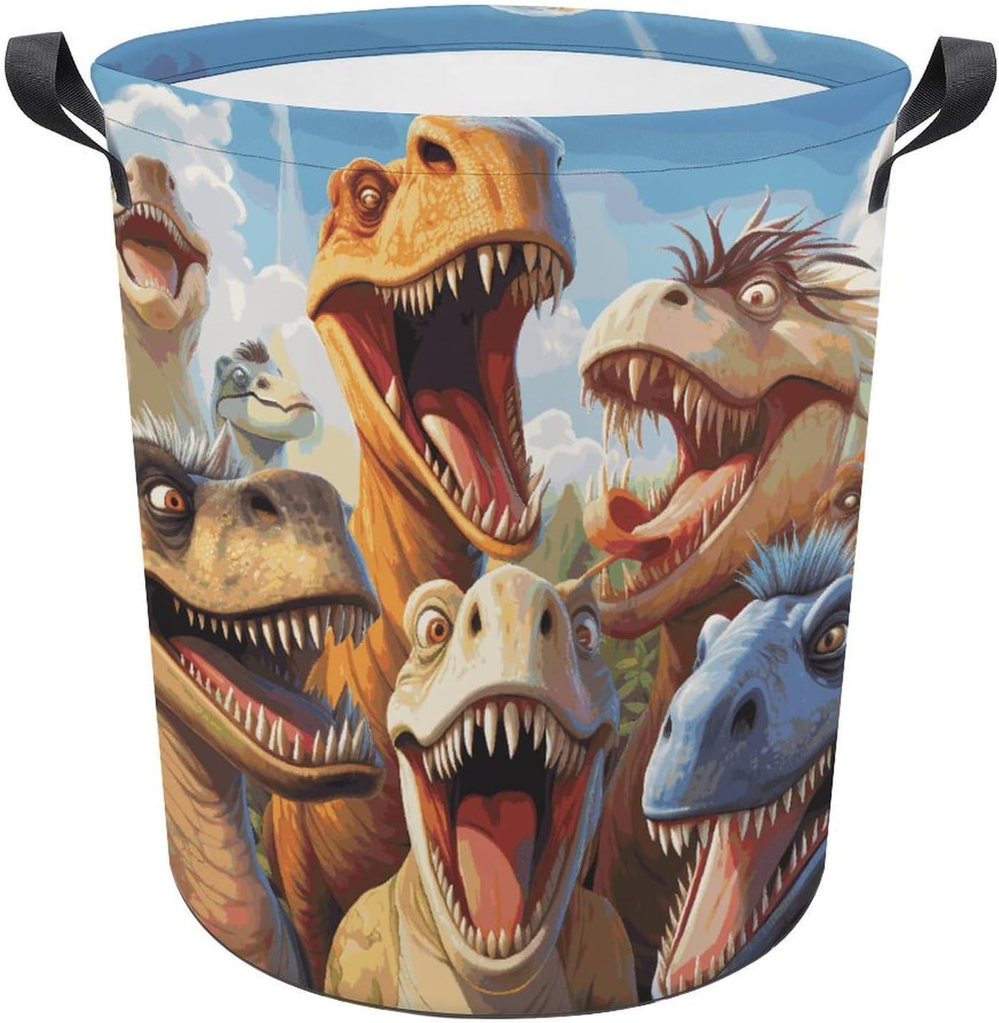 13.8 × 13.8 × 17.3 Inches Collapsible Laundry Baskets Dinosaurs Selfie Printed Waterproof Laundry Hamper Foldable Dirty Clothes Storage Bin for Bathroom Bedroom Office