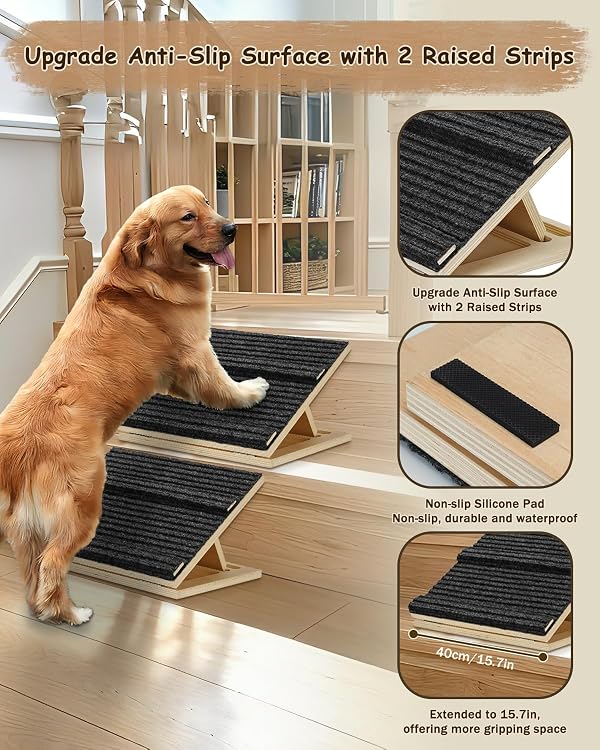 Foldable Wooden Dog Ramp for Stairs, Upgraded Non-Slip Dog ramps, 2 Packs for Small or Medium Dogs and Cats， Step and Stair for Injured and Elderly Pets（No Installation Required） by Okydoky - Used condition - Image 5