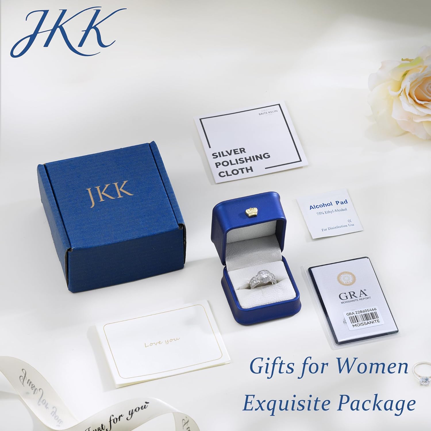 JKK Rings for Women - 925 Sterling Silver 0.8ct D Color VVS1 Clarity Lab Created Engagement Ring Marquise and Round Side Stone Moissanite Rings Silver Jewelry Anniversary Valentines Gifts for Women - Image 6