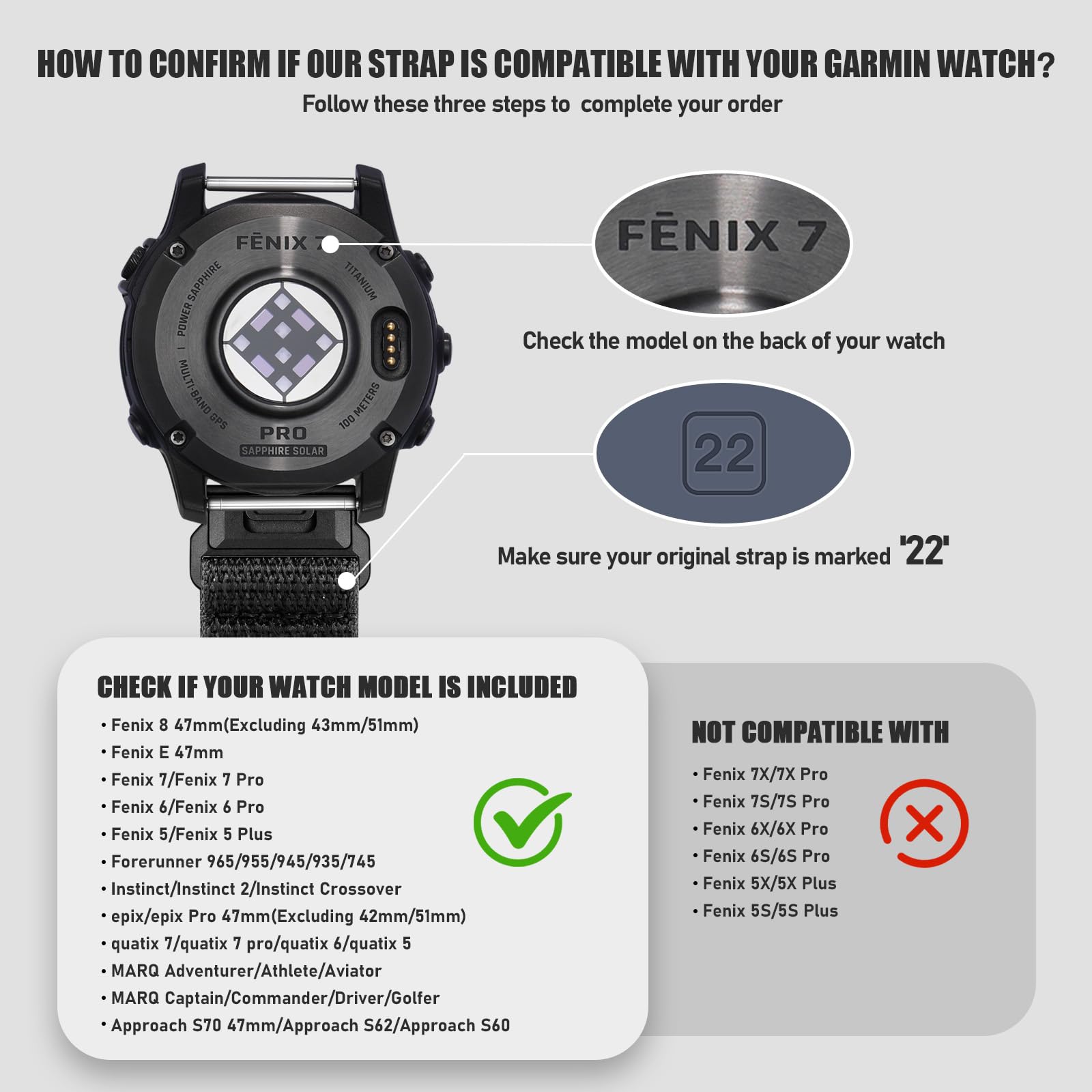 Upeak 22mm QuickFit Armband Kompatibel mit Garmin Fenix 7 Armband/7 Pro/6 Pro Armband/6/Fenix 8 47mm/5/5 Plus, Nylon Sportarmband ohne Werkzeug für Garmin Epix Gen 2/Forerunner 965/Garmin Instinct