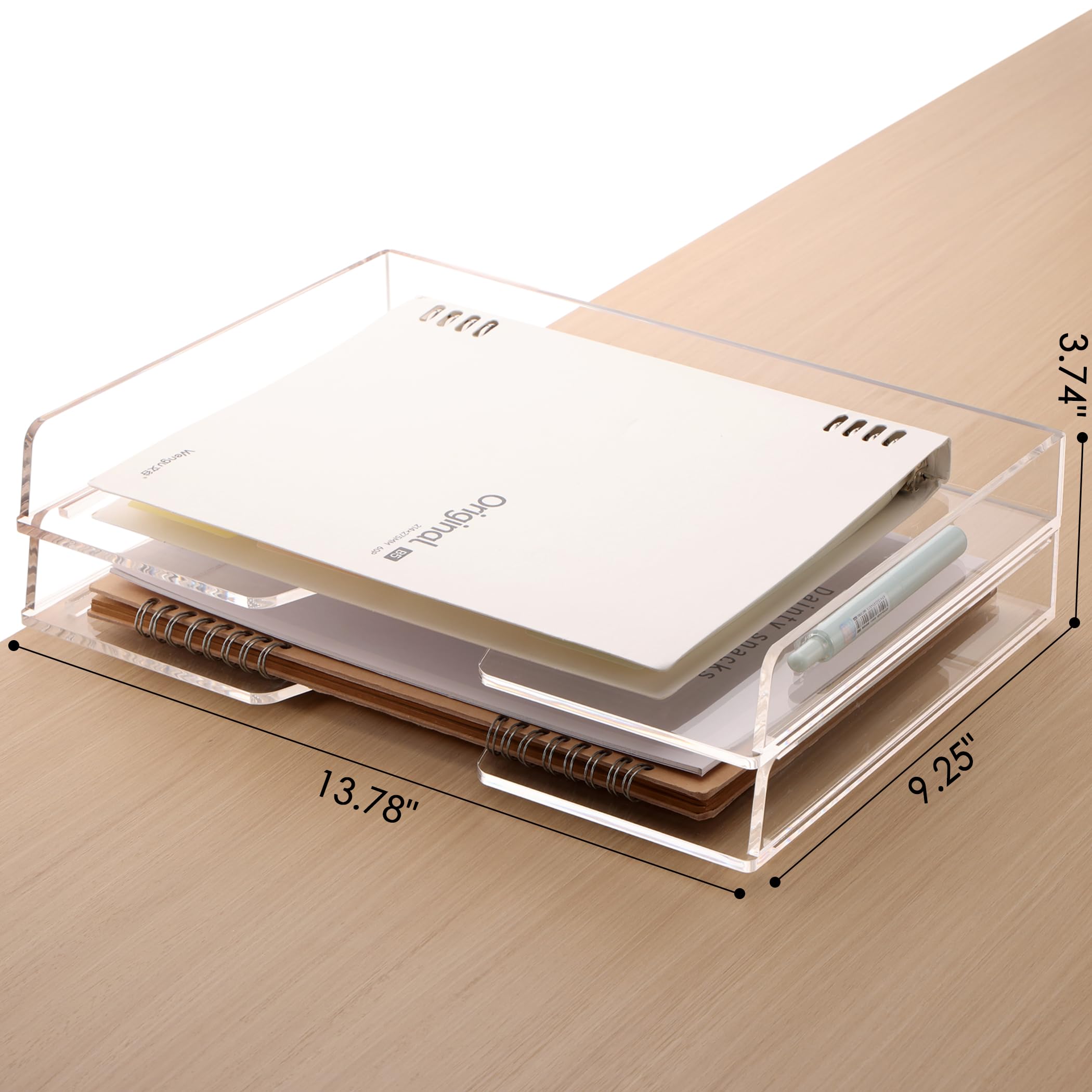 Sanrui - Bandeja apilable para papel, organizador de archivos y papel en acrílico para escritorio, organizador transparente para la mesa de la oficina, el hogar o la escuela, 2 niveles