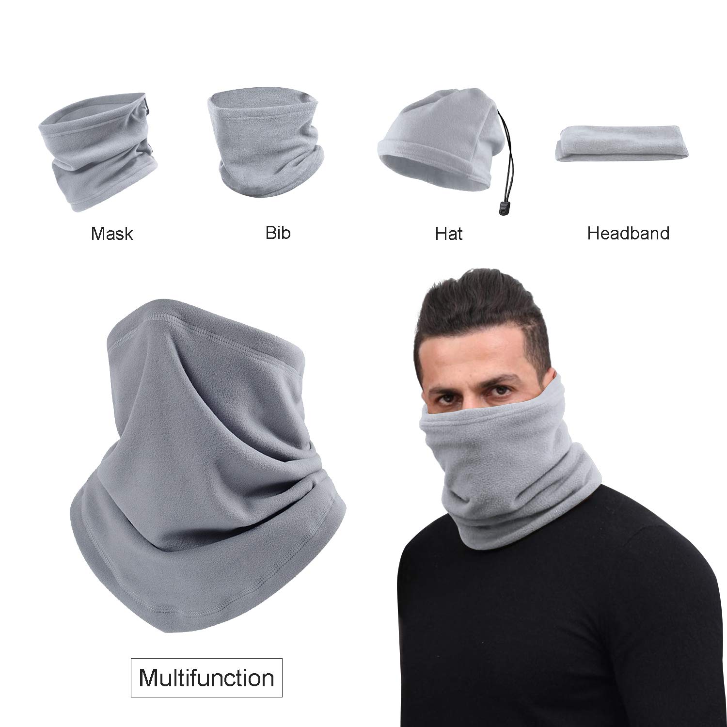 Thermique Tour de Cou Multifonctionnel Beanie Masque Cache Cou - Toison Windstopper de Hiver Moto Running Ski Snowboard Cagoule