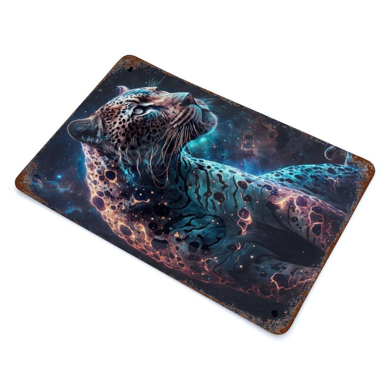 Cosmic Jaguar Weathered Tin Sign 11.8"x7.9", Ideal for Shed, Workshop And Garage Wall Decor