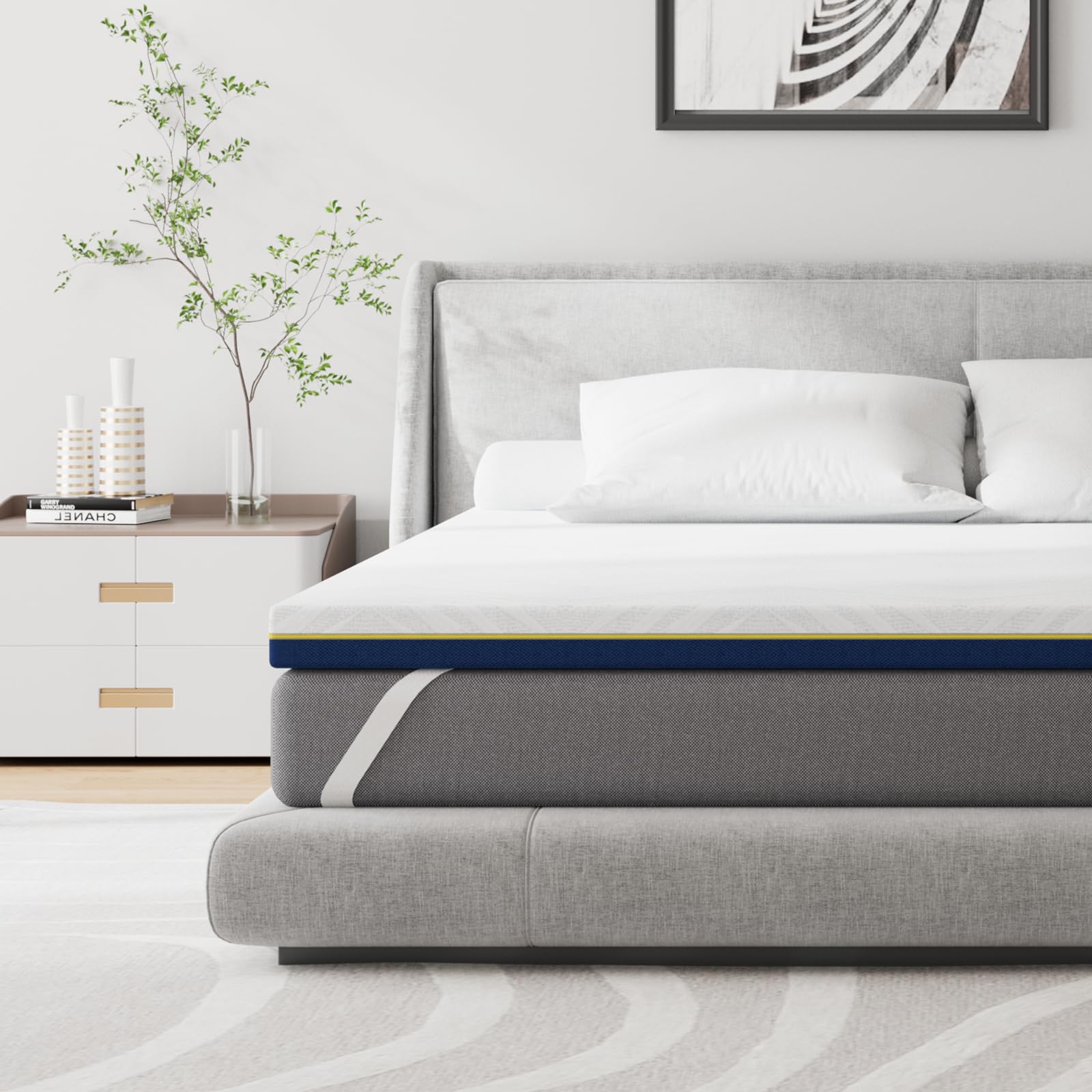 Surmatelas Mémoire de Forme Gel 160x200 cm, 7.5 cm Épaisseur, Haute Densité, Housse Hypoallergénique (Surmatelas 160x200x7.5cm)