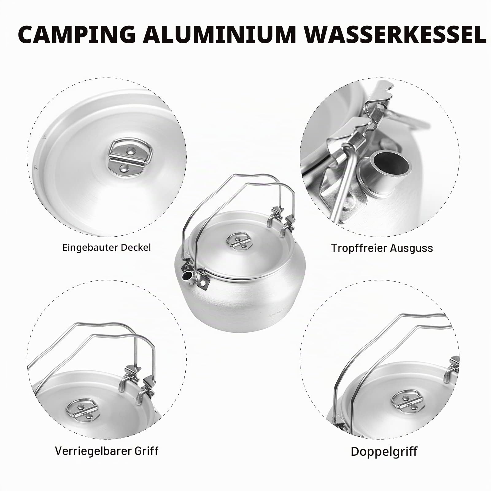Fire-Maple Nimbus Camping Kessel Tee und Kaffeekanne 1,2L Aluminium Outdoor-Wasserkocher Tragbare Teekanne, Leicht mit Klappbarem Griff für Bushcraft Camping Wasserkocher