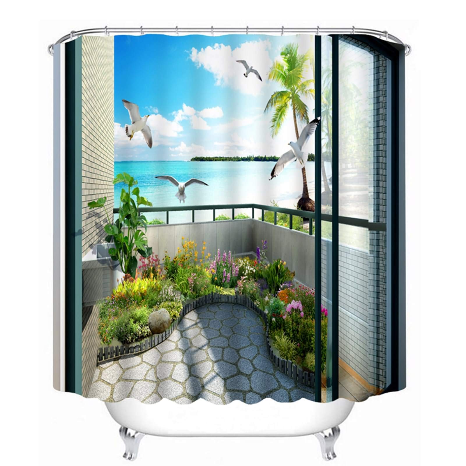 Rideau de douche japonais pour salle de bain ambiance mer