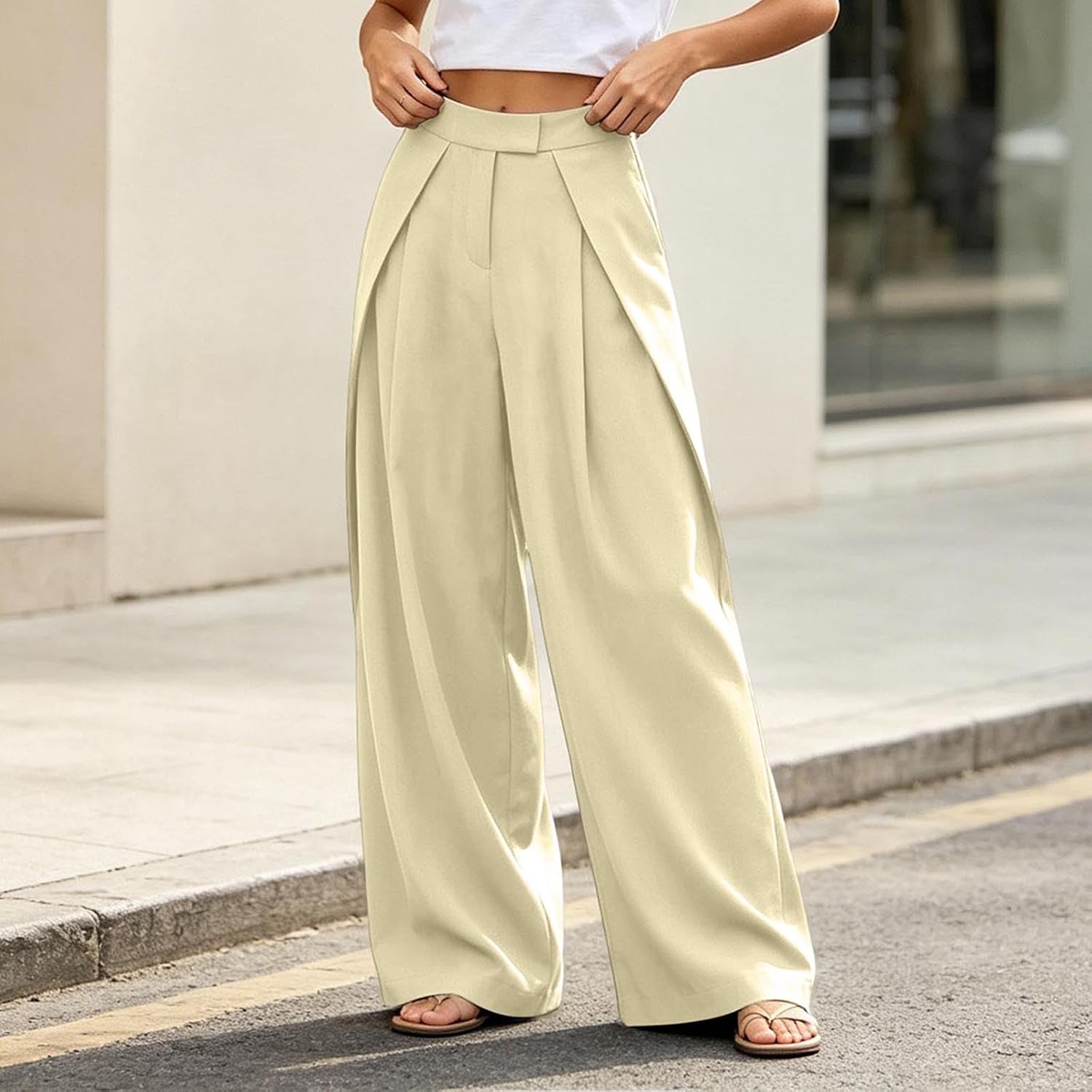 Women Wide Leg Dress Pants Casual Pleated Palazzo Work Slacks