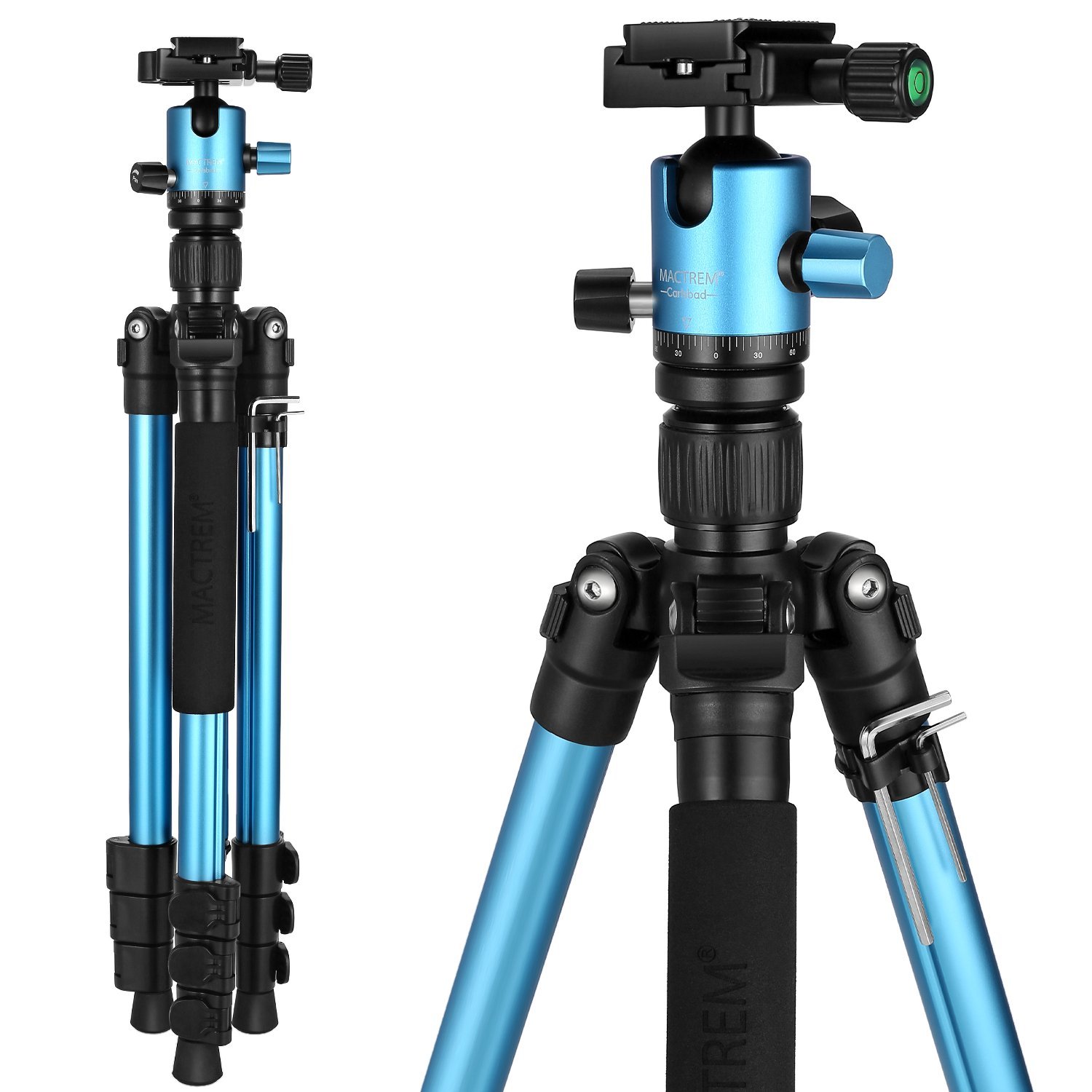 MACTREM Professional Camera Tripod with Phone Mount, 62" DSLR Tripod for Travel, Super Lightweight and Reliable Stability, Ball Head Tripod Detachable Monopod with Carry Bag (Blue)