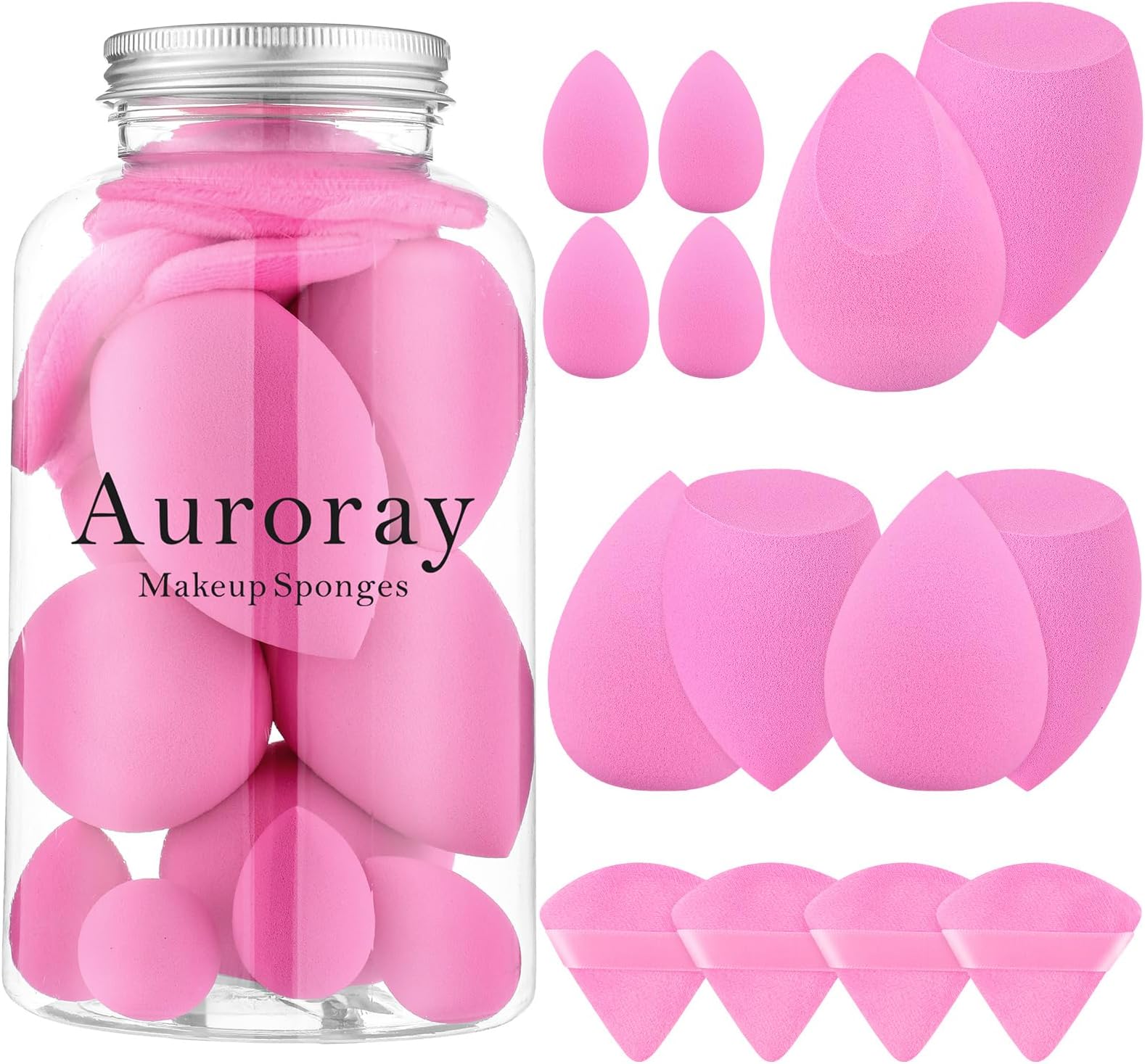 14 Pcs Make up Sponges Beauty Sponges Blender with 4 Pcs Powder Puff and 4 Pcs Mini Makeup Sponge for Foundation,Liquid,Powder,Concealer,Cream(Hot Pink)