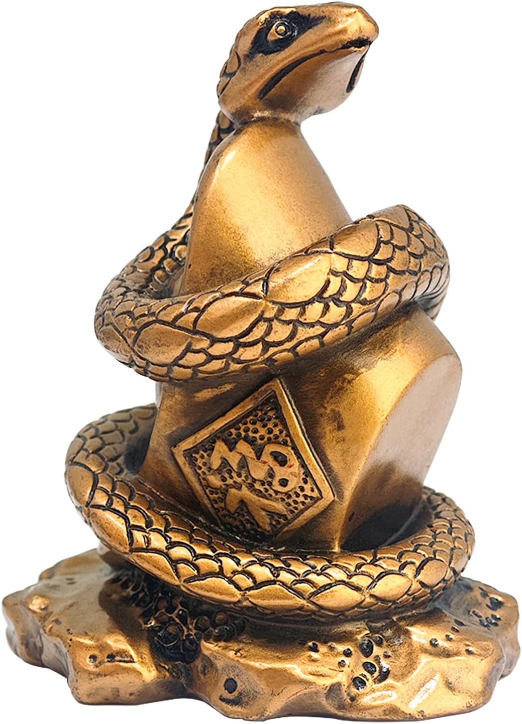 Fengshuibringluck Feng Shui Snake Chinese Zodiac Resin Statue Gold Ingot Wealth and Fortune Amulet Home Decoration Figurine