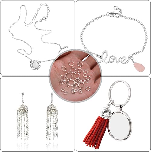 Miniatura 3 de WLLHYF 1950 anillos de salto, conectores de anillo tórico con caja redonda, color plateado, 6 tamaños, anillo de salto abierto, herramientas de