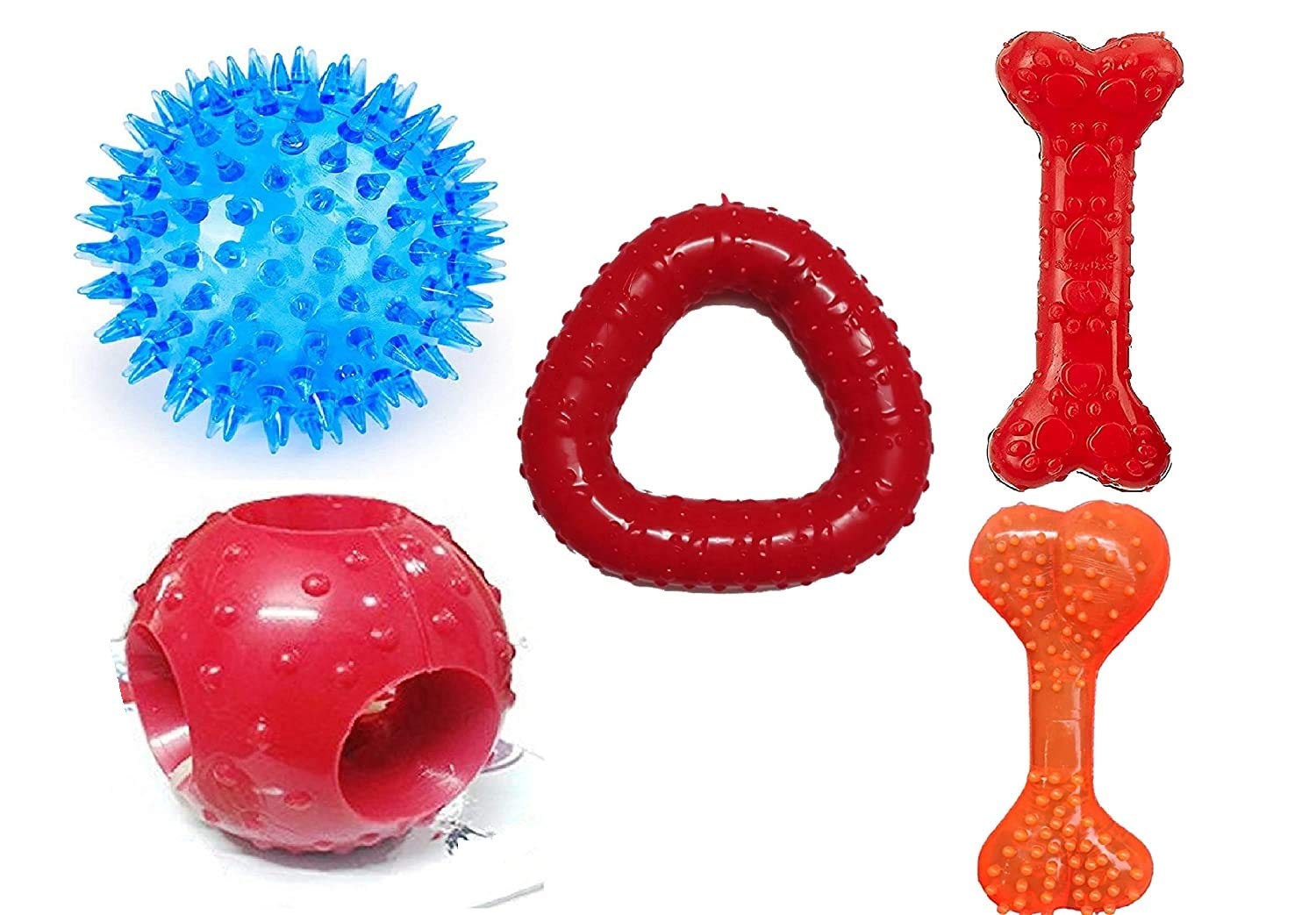 RvPaws Rubber Dog Toys Combo - 5 Toys Flavoured Bone, Hole Ball, Spike Led Ball Trio Ring and Paw Print Bone Dog Chew Toy - Color May Vary (Pack of 5) (B08KGP2XD6) Amazon Price History, Amazon Price Tracker