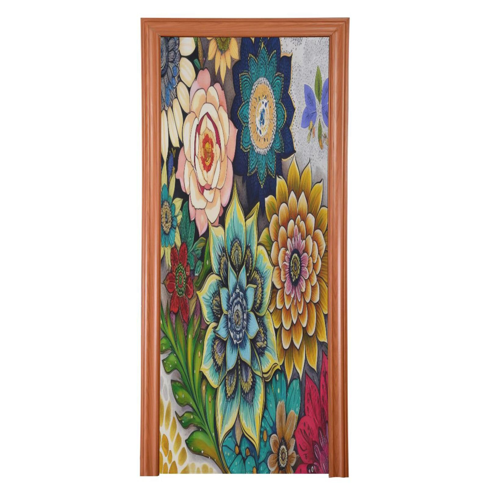 FLildon Retro Flowers Door Cover Decoration, Party Accessory Porch Decor for Festive Ornament Room Door Covers 32 x 79 Inch