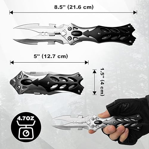 Miniatura 2 de LFHC Cuchillo de doble hoja de bolsillo, cuchillo plegable táctico de doble filo, 8.5 pulgadas, para acampar al aire libre, multifuncional,