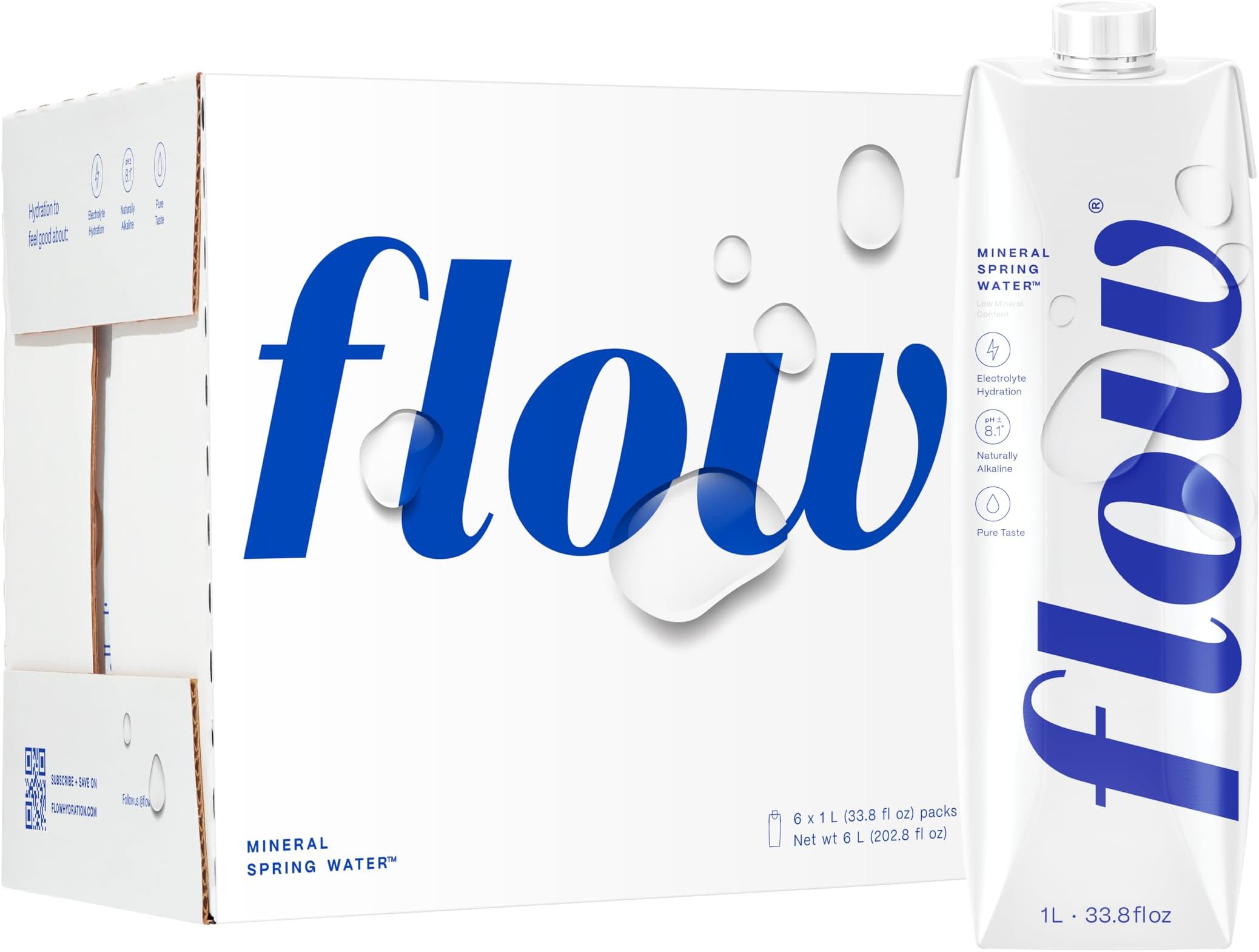 Flow Alkaline Spring Water, 100% Naturally Alkaline,1L (Pack of 6)
