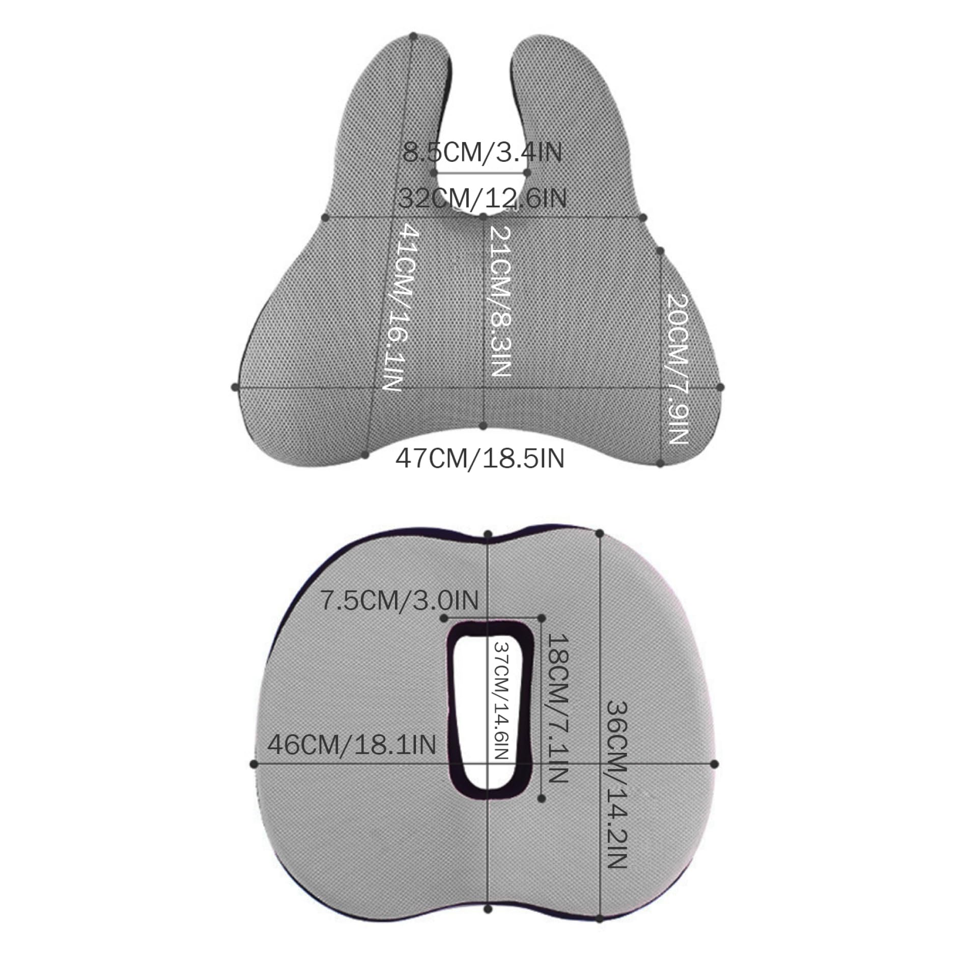Cojín de apoyo lumbar 2 en 1 de espuma viscoelástica para respaldo y cojín de asiento, transpirable, antideslizante, para silla de oficina, para escritorio, juegos, respaldo de asiento de coche para