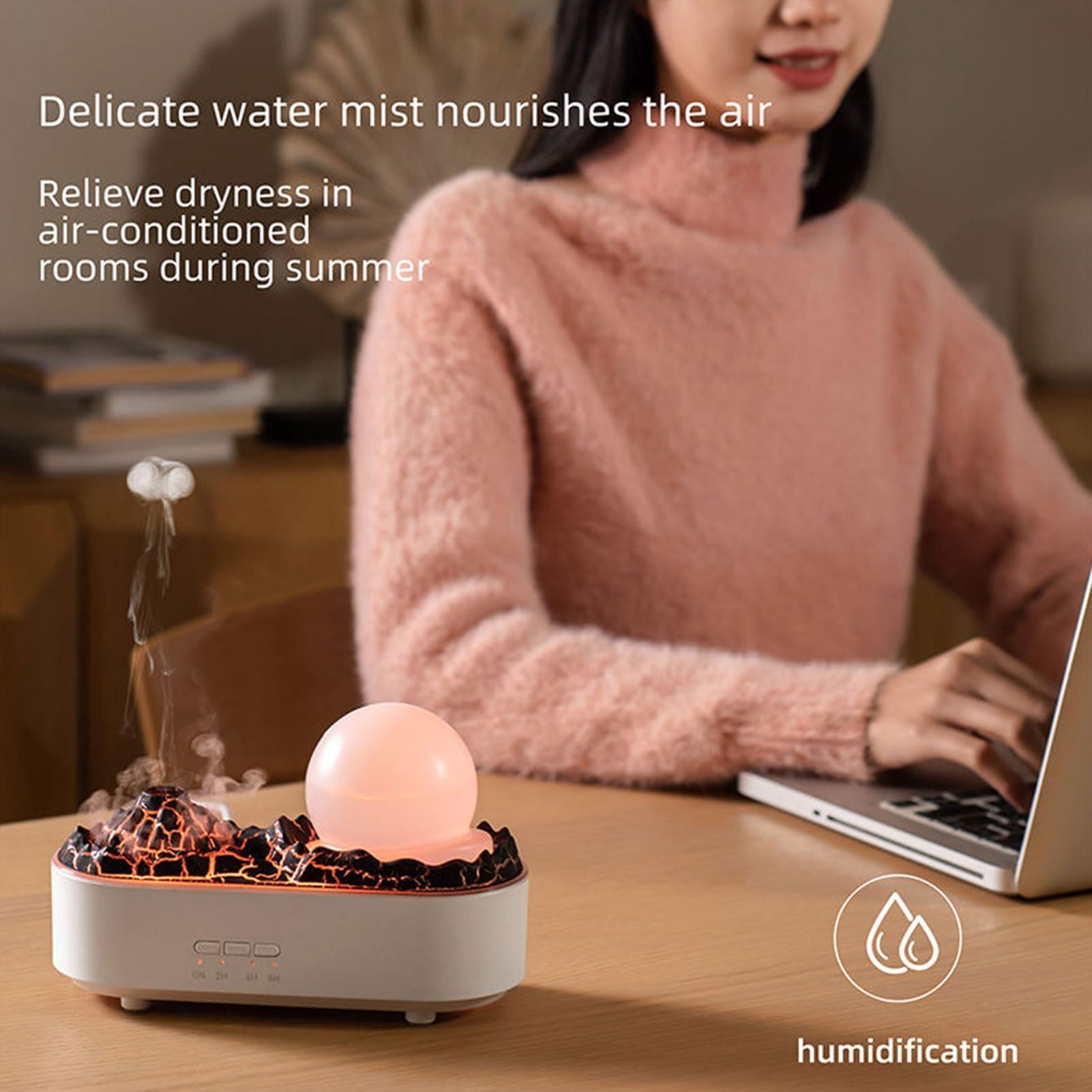 Diffusore di oli essenziali, umidificatore per aromaterapia, 200 ml, con timer, spegnimento automatico, ideale per camera da letto e ufficio